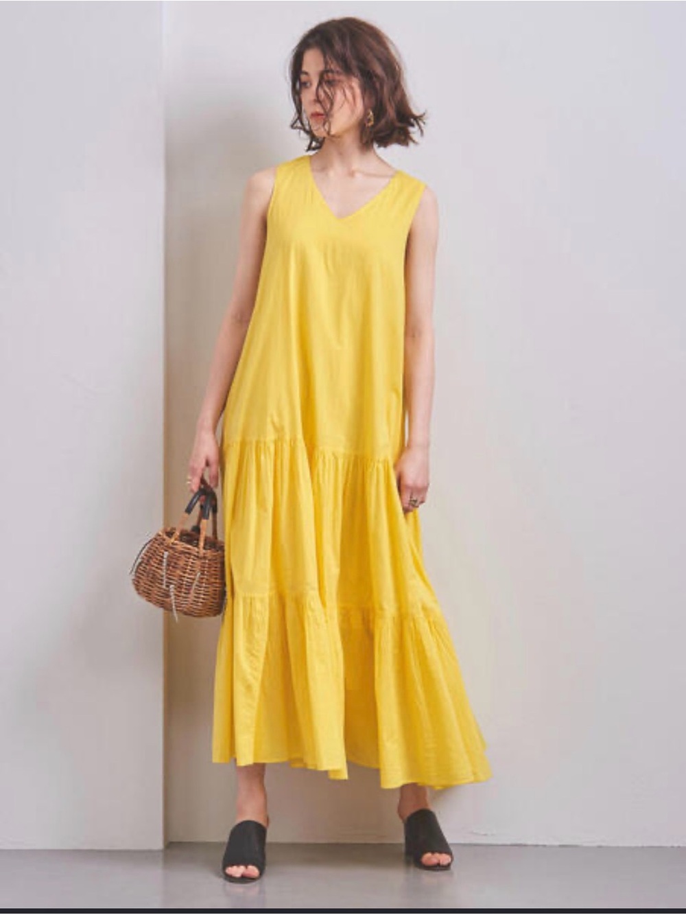 UNITED ARROWS Maxi-Length Flare Design Yellow Dress / Yellow